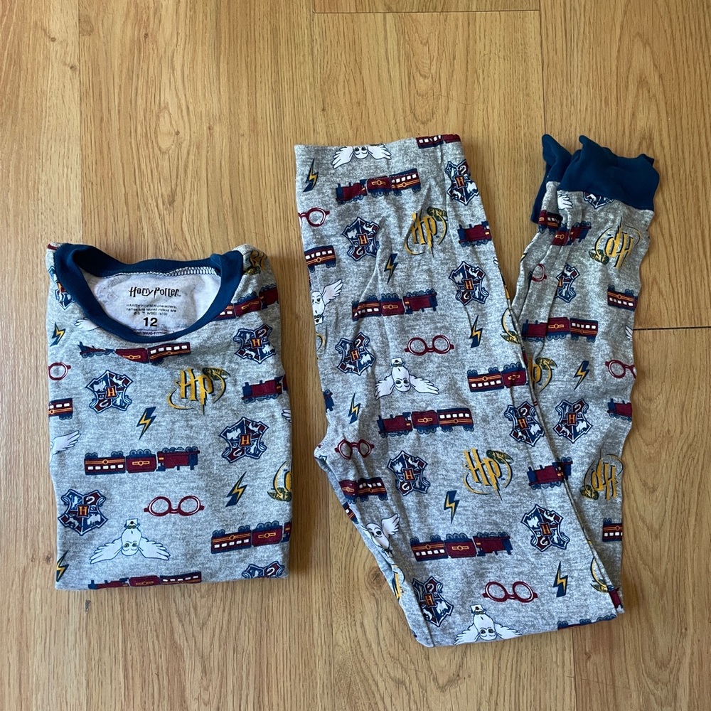 Warner Bros. Gray and Blue Pajama Set with Playful Print